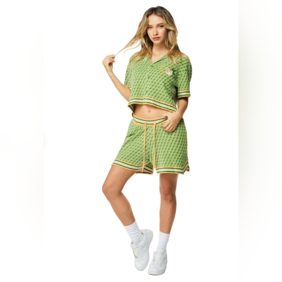 Smoke Rise RED Maison Embroidered Green Knit 2-Piece Short Set - Size M - Picture 1 of 8